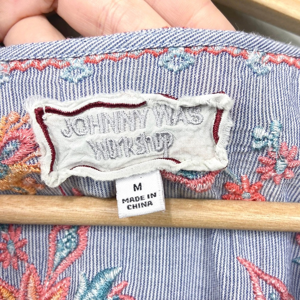 Johnny Was Workshop Dress Womens Size M Bereginia Embroidered Tank Blue Boho - Picture 4 of 8